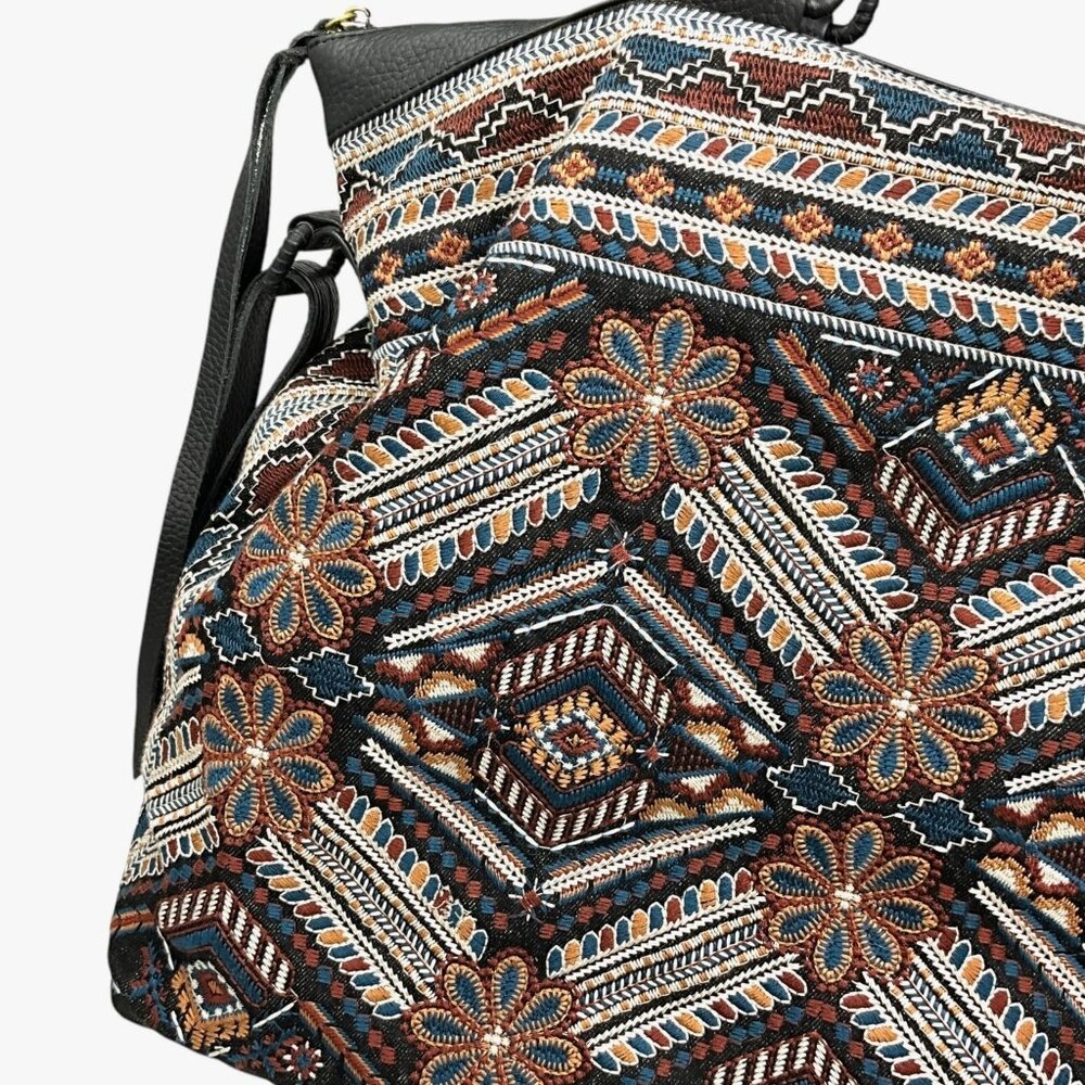 Johnny Was Workshop Molly Jo Tote Weekender Bag Black Floral Embroidery Leather - Picture 7 of 15